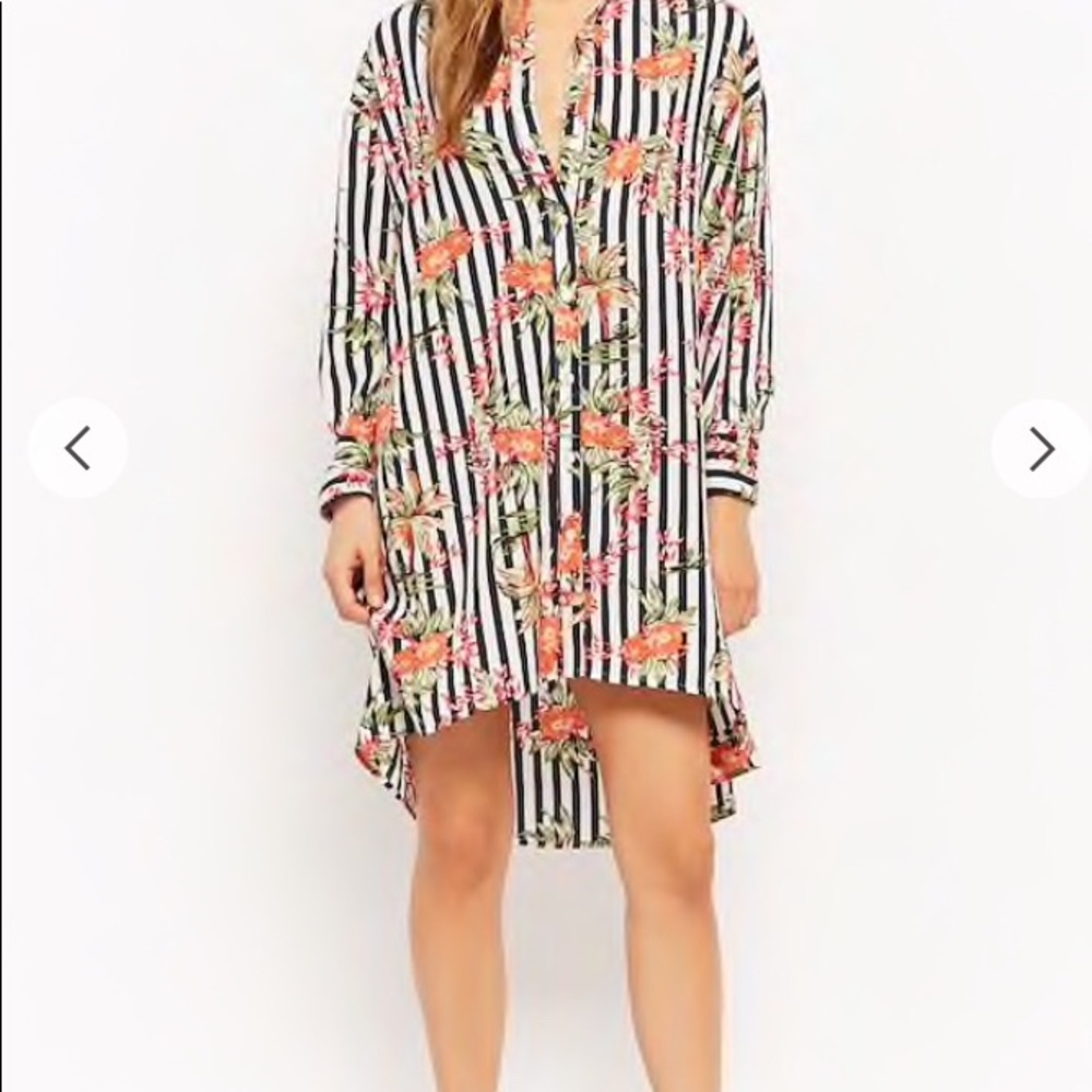 Floral Striped Button-Up Tunic NWT